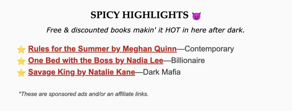 Screenshot of a Text ad in a Ravish newsletter for romance readers
